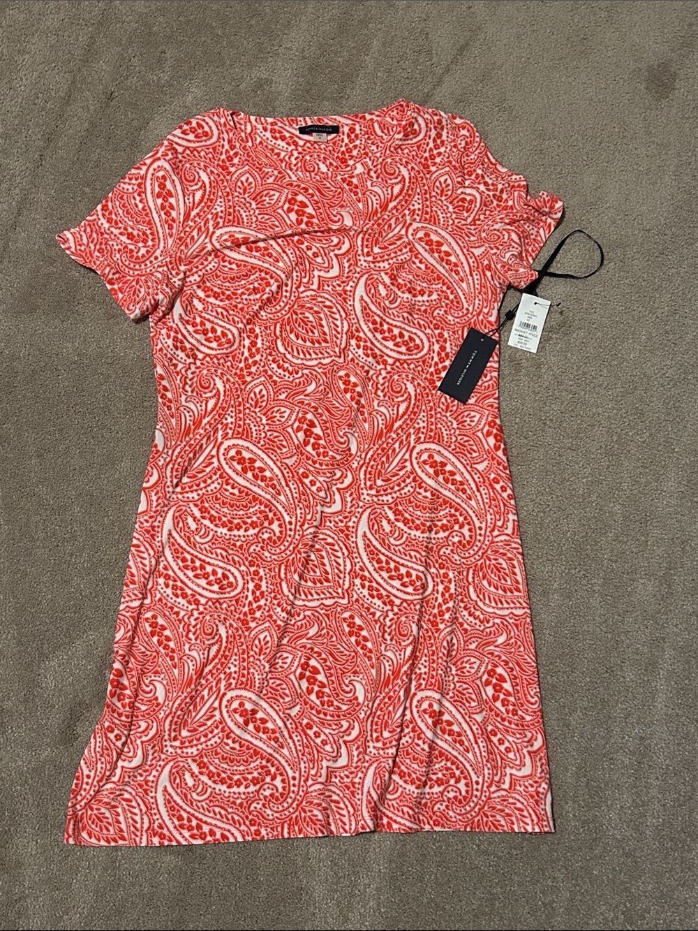 Tommy Hilfiger orange & White Paisley Short Sleeve Dress NWT size  12